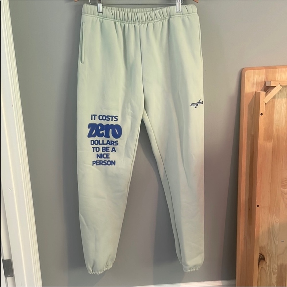 Mint Green Joggers with Blue Print